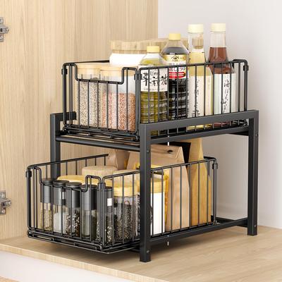 TKUIN Under Sink Rack Storage Slide Width 27 X Depth 37 X Height Cm Large Capacity Drawer 2 Tiers Kitchen Storage Under Sink Storage Rack Kitchen Rack