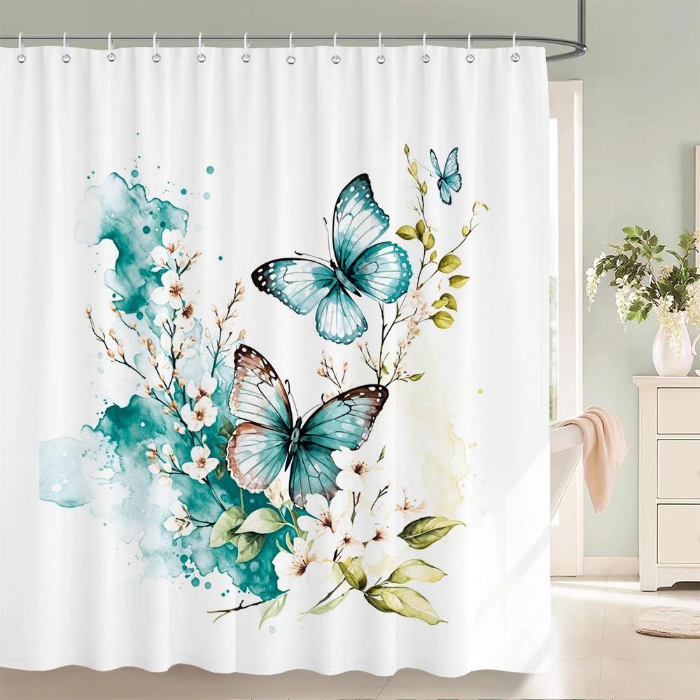 Plant Flowers Leaves Series Shower Curtains Bathroom Curtain Frabic Waterproof Polyester Multiple Sizes Bath Bathroom Curtains