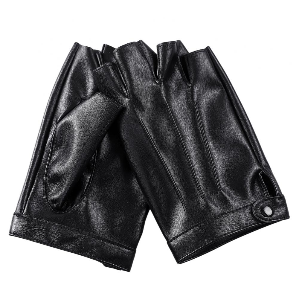 Men Women Genuine Leather Gloves Lovers Fingerless Mittens Black Half Finger Outdoor Mens Leather Driving Gloves