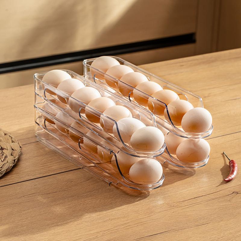 1/2/3-Layer Egg Storage Box Automatic Rolling Eggs Holder Rack Ladder Refrigerator Eggs Dispenser Egg Organizer Holder Kitchen