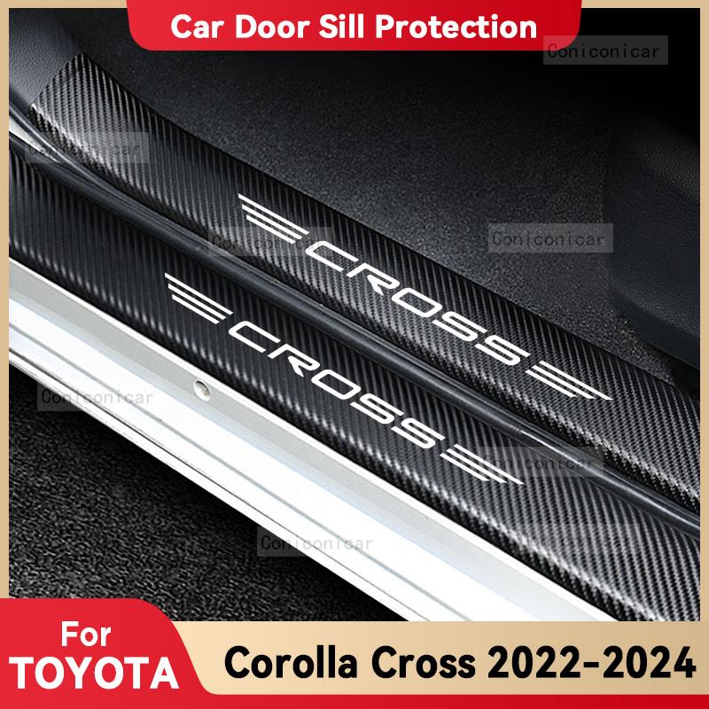 Auto Kohlefaser Einstiegsleisten Aufkleber Für TOYOTA COROLLA CROSS Hybrid -2024 Schwellenpedal Kratzschutz Dekoration Zubehör