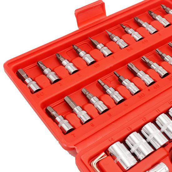 46Pcs Car Wrench Kit Strong Torque Wrenches Auto Repair Tools for Cars Bicycles Motorcycles Drive Sockets Hexagonal Kits for PH SL PZ HEX T-Drill