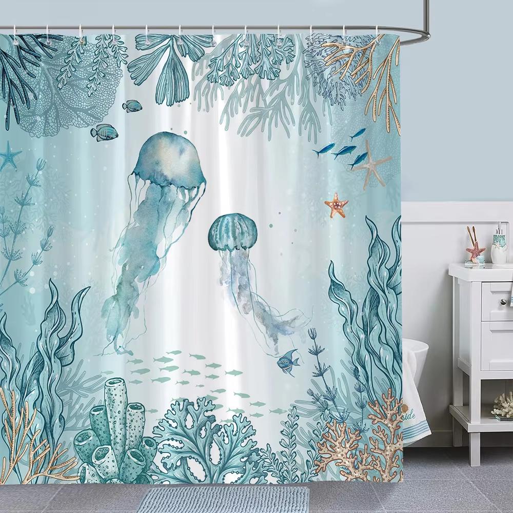 Octopus Seas Shower Curtains Bath Curtain 180*180Cm Waterproof Bathroom Home Decor Washable Fabric Bathroom Screen With 12 Hooks