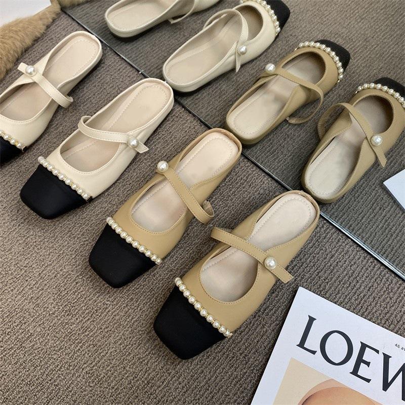 Little Fresh Fairy Flat Slippers Summer Wear Fashion Versatile Internet Celebrity Pearl Sandals Beach Slippers Muller Shoes