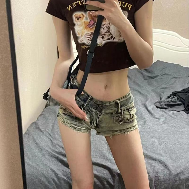 2023 Summer Spicy Girl Orange Low-Waist Denim Shorts - Women's Slimming, Hip-Hugging Wide-Leg Hot Pants