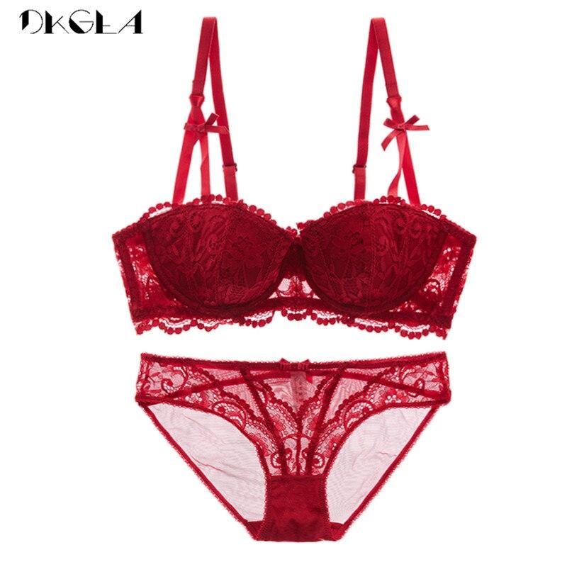 DKGEA Brand 1/2 Cup Bra Set Push Up Women Lingerie Embroidery A B C D Cup