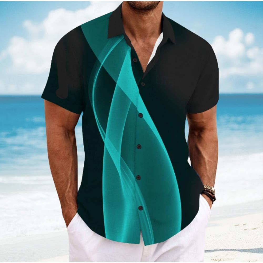 Chemise homme à motif simple, impression 3D, à boutons, chemise décontractée, chemise d'été, manches courtes, vêtements quotidiens, vacances