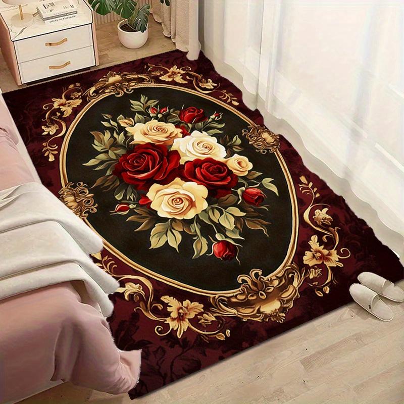 Tapete de Área Floral Retrô Design Luxuoso Vermelho Branco Rosa Tapete de Chão para Entrada Quarto Sala de Estar Não-Patchwork Carpete de Tamanho Grande