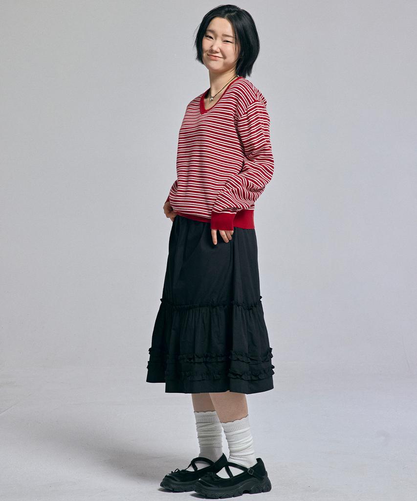 AWESOME STUDIO Classic (Stripe) V-Neck Knit Burgundy