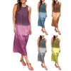 Summer Cotton Linen Dress for Women Casual Sleeveless Tunis Maxi Tank Dress Side Slit Beach Sun Dress