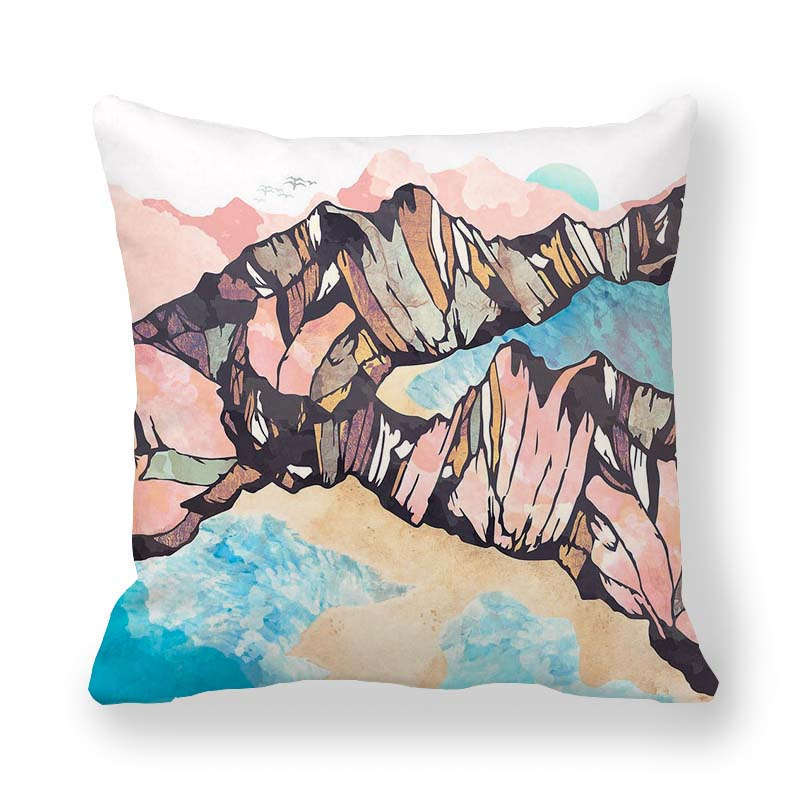 Marble Texture Sun Landscape Series Digital Printing Short Plush Pillow Covers for Car Sofa Office Cushion Cover Home Goods