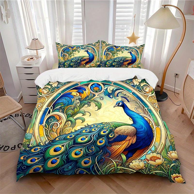 3pcs Peacock Garden Bedding Cover Set, Fashion Classic Popular Print Bedding Set, Soft Comfortable, All Season Use, For Bedroom, Guest Rooma0819189