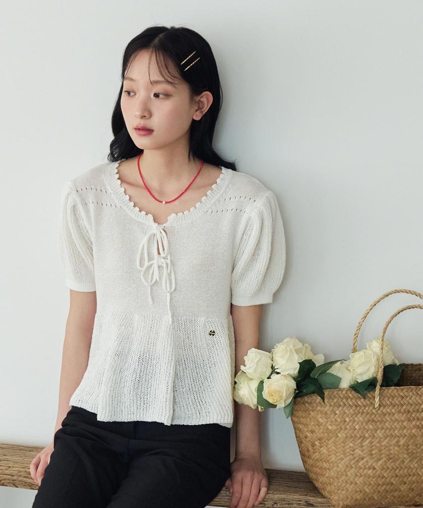 KNIZURE Flare Ribbon Half Knit_Cream