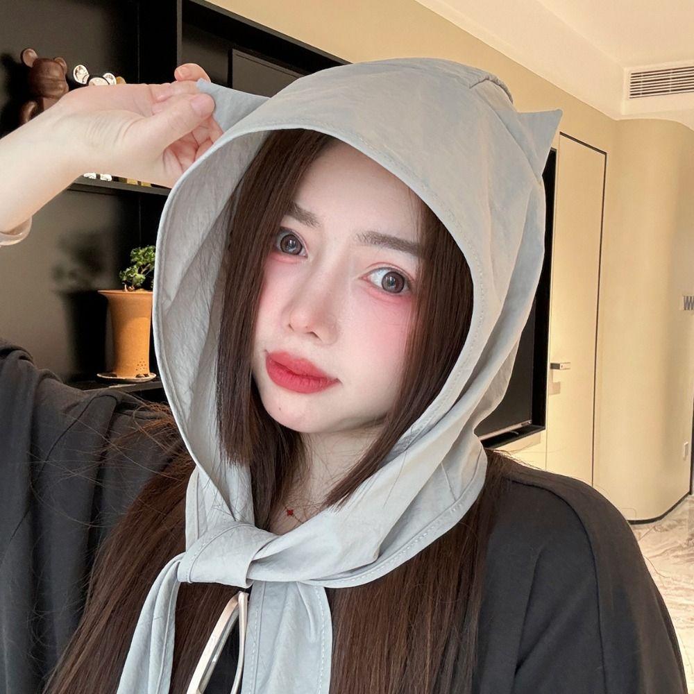 Korean Style Little Devil Horn Headscarf Quick-drying Beanie Cap Versatile Strap Hat  Sports