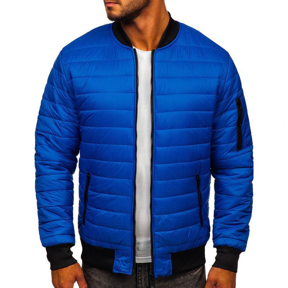 Men Coat Solid Color Padded Long Sleeve Men Jacket Warm Zip-up Elastic Hem Winter Jacket Men's Clothing For Daily Wear