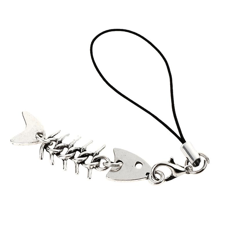 Y2K Creative Fishbone Mobile Phone Chain Metal Fish Bone Phone Lanyard Cell Phone Charm Keycord Accessories