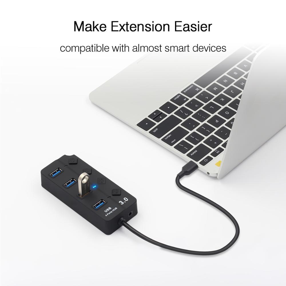 Professional External High Speed On/Off Switch USB 3.0 Hub 4/7 Ports Splitter with Power Adapter