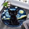 Starry Night Black Cat Round Area Rug,Carpet Rug for Living Room Bedroom Sofa Playroom Decor,Non-slip Floor Mat