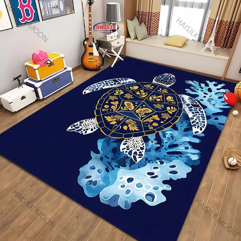 Tapis imprimé Thème Tortue Magique Lumineuse Salon Chambre Canapé Bureau Tapis Décoratif Grande Surface Tapis de Jeu pour Enfants Grande Taille
