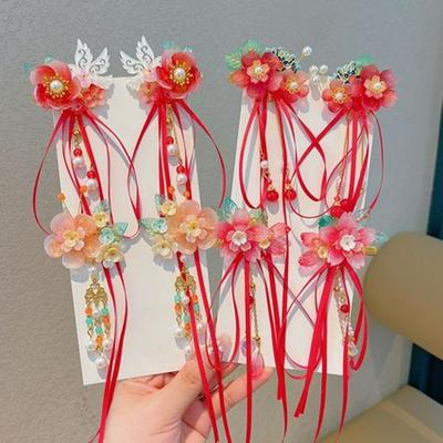 Children's Hanfu Headdress - Jade Rabbit Hair Clip with Flowers & Tassels for Mid-Autumn Festival