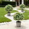 Artificial Camellia Topiary Ball Trees UV Resistant Faux Camellia Shrubs with Stake Realistic Fake Plants Bushes for Front Door Farmhouse