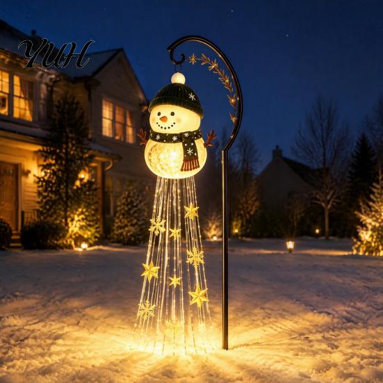 Garden Decorations for Winter Holidays Solar Snowman Stake Light, Flowing Waterfall LED Fairy Light with Christmas Yard Art Decor Star Snowflake,