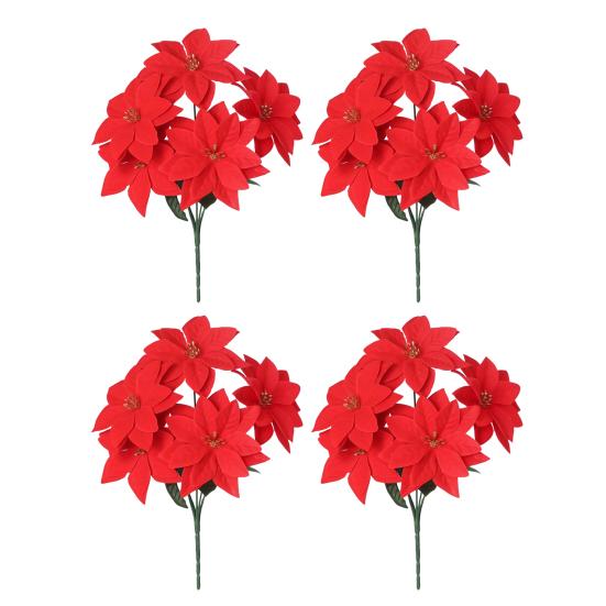 13 Zoll Künstliche Weihnachtssternblume 5/7 Köpfe Rot Weihnachten Künstlicher Weihnachtsstern Faux Seide Weihnachtssternstrauß mit Stiel für Hochzeit Neujahr Floral