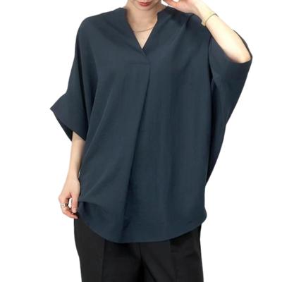 Blouses for Short Large Loose Body Long Summer [7-livehouse] Women, Shirts, Sleeves, T-shirts, V-neck Tops, Pullovers, Sizes, Fit, Covering, Thin,