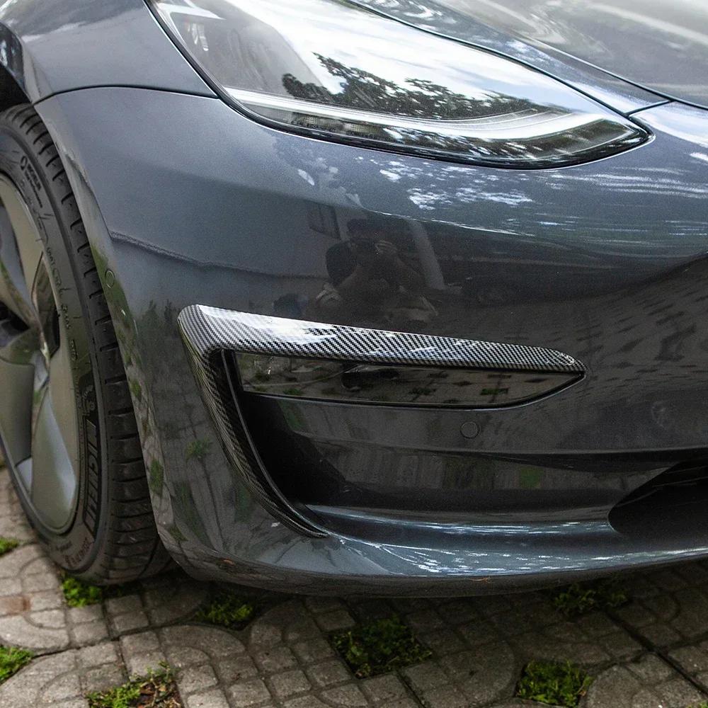 Listwa Reflektora Przeciwmgielnego Przedniego do Tesla Model 3 Akcesoria Pokrywa Zderzaka Nóż Powietrzny ABS Wygląd Włókna Węglowego Listwa Ostrza Listwa Brwi Światła Spoiler