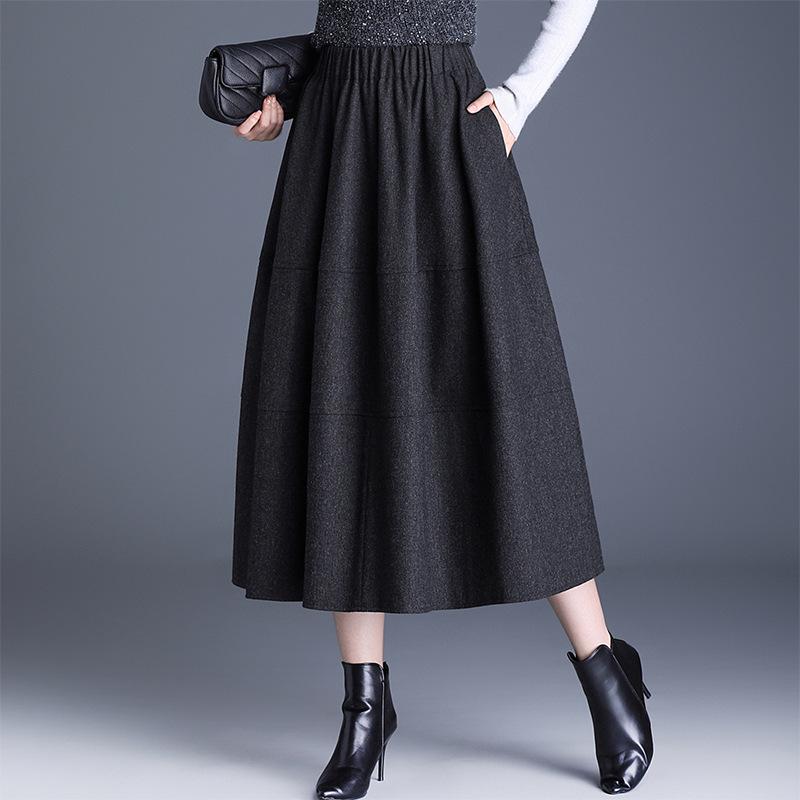 Jupe midi évasée à taille haute en laine pour femme: Style épais et tendance Automne/Hiver