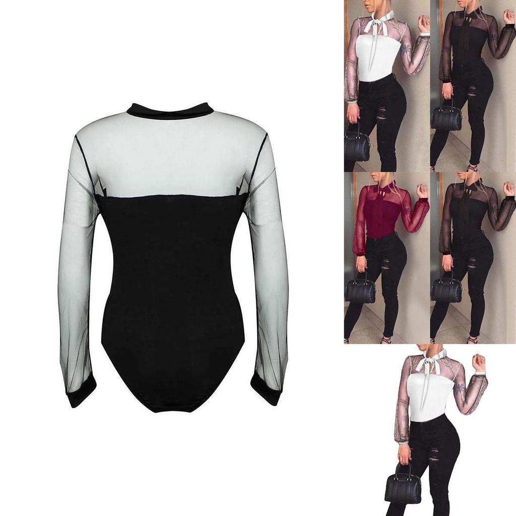 Long Women Sleeve Sexy Stretch Bodycon Bodysuit Tops Casual Leotard Plain Shirt