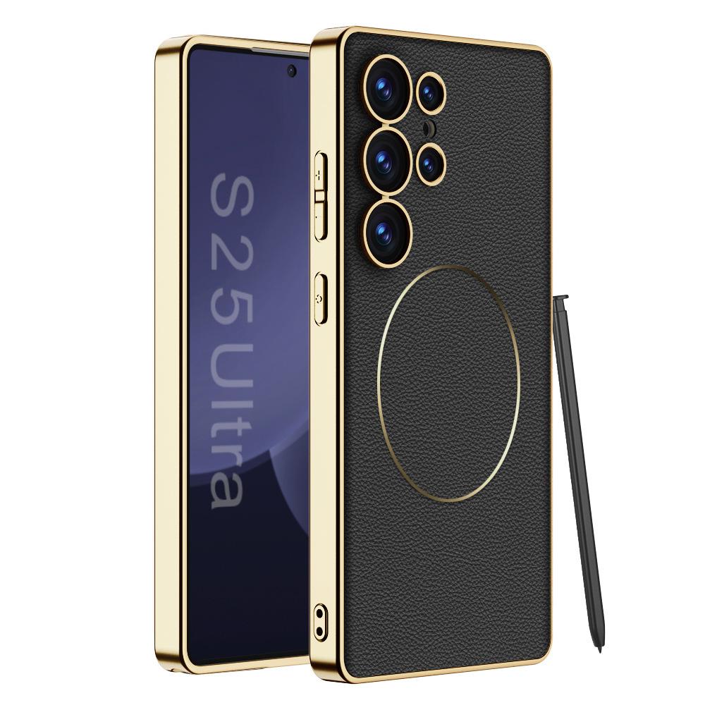 Samsung S25 Ultra Mobiele Telefoonhoesje S24u Galvaniseren Effen Leer S23ultra Draadloos Opladen Anti Val Beschermhoes