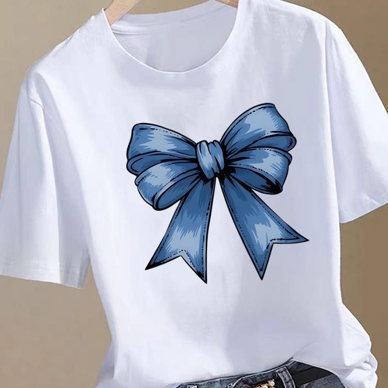 (Asian Size) Sweet Watercolor Trend Women Fashion Print Female Clothing T Shirt Tee Top Woman Short Sleeve Graphic T-shirts