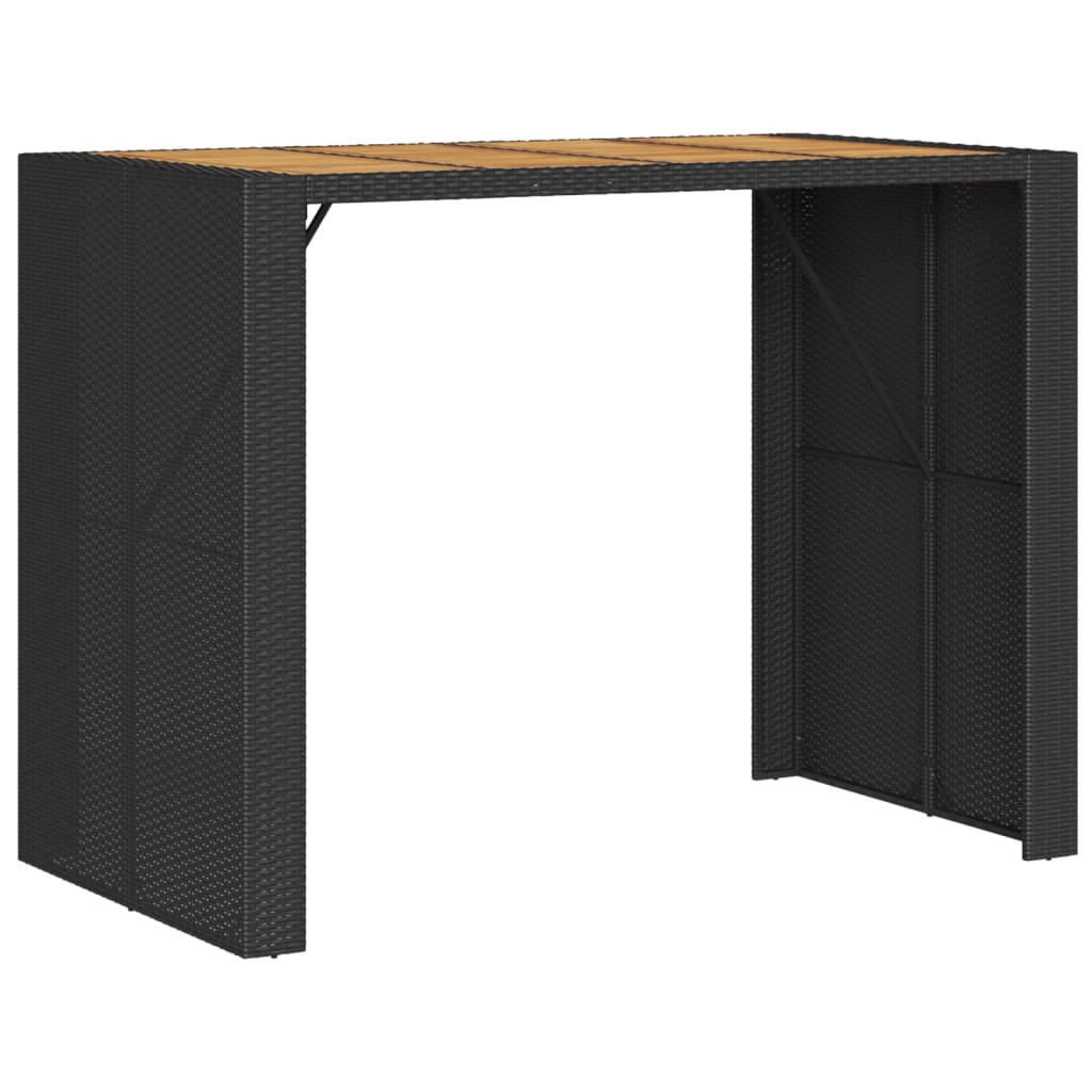 Garden Bar Table with Wooden Top Black 145 X 80 X 110 Cm Poly Rattan