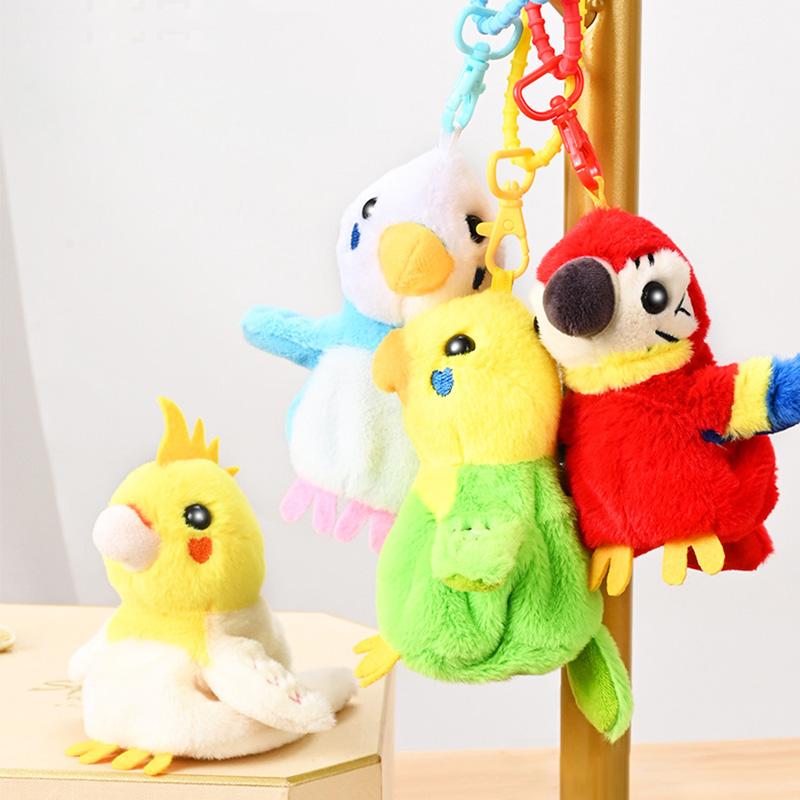 Kids Electric Cute Screams Parrots Moving Wings Plush Stuffed Doll Simulation Bird Animal Bag Keychain Pendant Decoration Toy