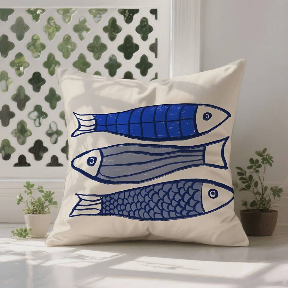 S-Sardines Art Pillow Case Anti-Dustmite Pillowcase Invisible Zipper Silky Short Plush Sofa Cushion Cover