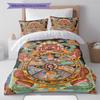 Buddhism Wheel Pattern Bedding Quilt Set Quilt Cover Pillowcase Home Decoration Gift (1 * Duvet Cover + 2 * Pillowcase, Without Core)