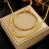 Fashion Minimalist Bamboo Necklace Bracelet Set with Metal Mesh Round Chain Vintage Jewelry