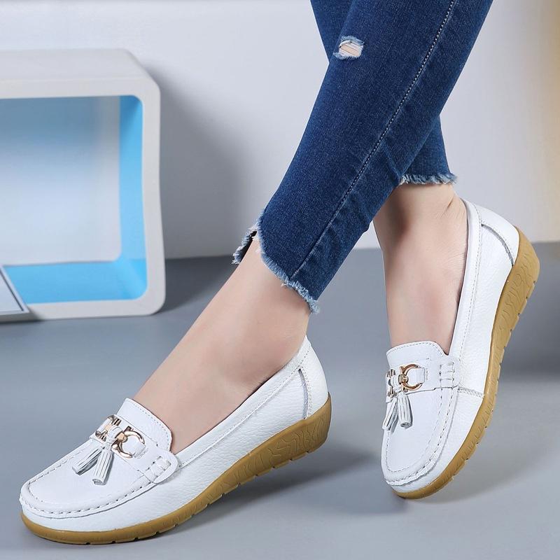 Women Leather Falt Shoes Soft Soles Breathable Loafers Mom Gifts Femmes Mocassins Slipper