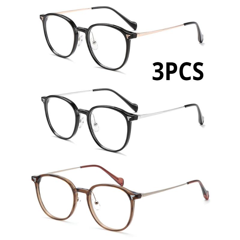 3PCS Fashion Metal Round Retro Glasses for Women Men Circle Clear Lens Frame Eyeglasses Myopia Glasses