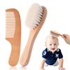 Kingsie Brosse à Cheveux et Peigne pour Bébé Bois Naturel et Poils de Chèvre Nouveau-né Cheveux de Bébé Coffret Cadeau Baby Shower, Ensemble 2 Pièces, Brosse, Soin,