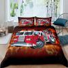 Firefighter Truck Duvet Cover King/Queen Size Red Firemen Car Bedding Set For Boys Girls Fire Engine Polyester Quilt Cover