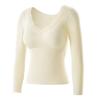 Damen Unterzieh-Tops V-Ausschnitt Spitzenbesatz Langarm Slim Fit Thermische Tops Einfarbig Gepolsterte Innenschicht Winterhemd
