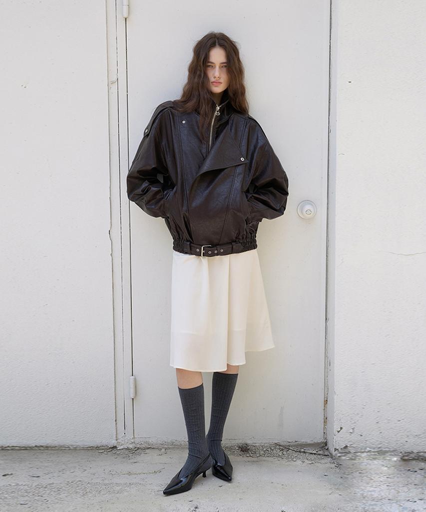Q'Srb Trim Oversized Leather Jacket - Brown