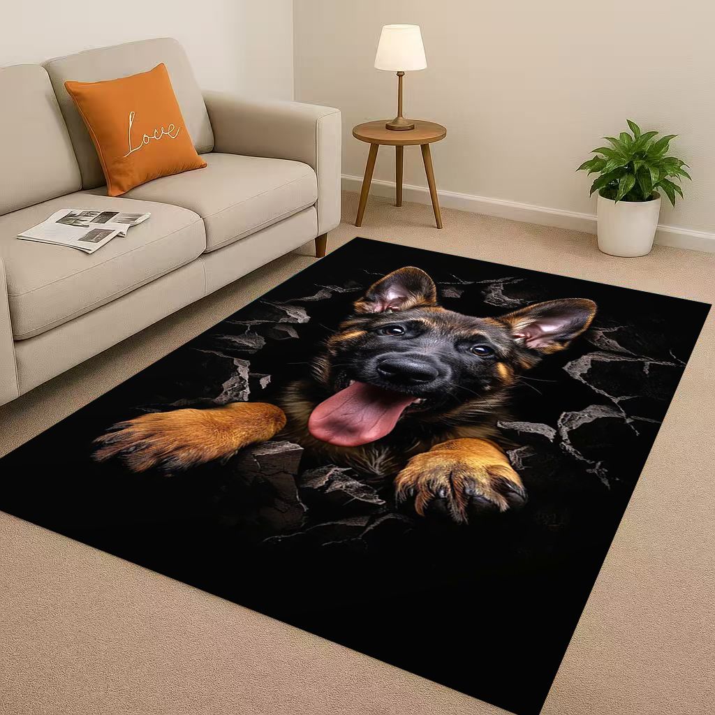 Classic Breaking Wall 3D Illusion Dog Puppy Living Room Non-Slip Area Rug Carpet for Bedroom Playroom Sofa,Home Decor Doormat