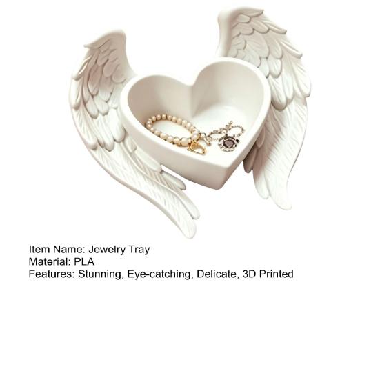 Angel Wing Jewelry Tray 3D Printed Heart Ring Holder Dish Small Trinket Organizer Bowl for Rings Earrings Necklaces