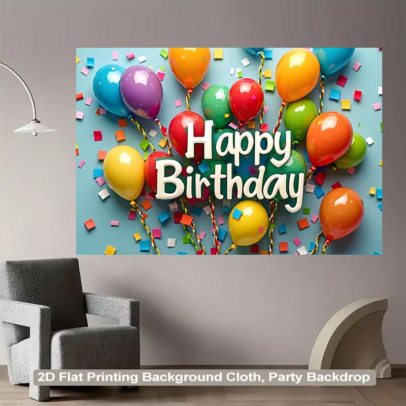 Toile de fond colorée 2D pour fête, Ballons arc-en-ciel et Confettis pour séance photo d'anniversaire