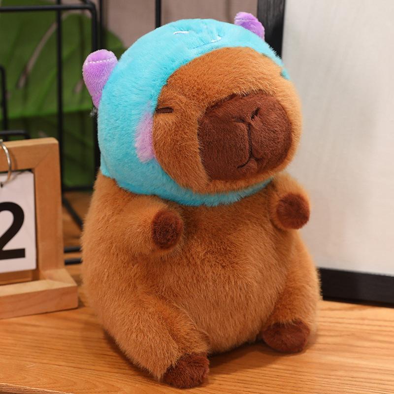 22cm Capybara Doll With Cartoon Hat Pikachu Stitch Kuromi Plushies Plushies Lovely Cartoon Capybara Doll Gift