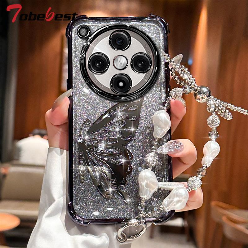 Laser Butterfly schokbestendige plating glitter armbandhoes voor OPPO Find X8 Pro X8S Plus X7 Ultra siliconen hoes