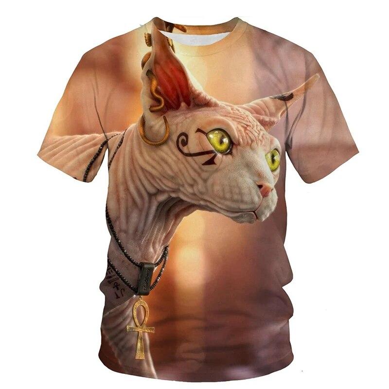 Camisetas engraçadas de animais, gato sem pelos, estampa 3D, homens, mulheres, moda urbana, gola redonda, camiseta casual, harajuku, crianças, tops, camisetas, roupas